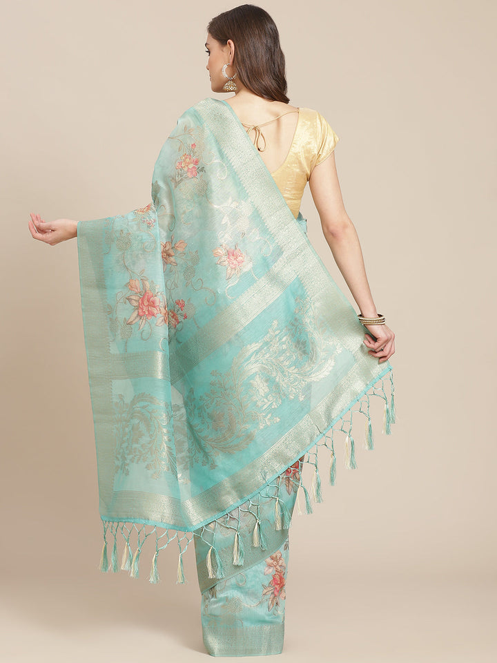 Digital Floral Printed Banarasi Pallu Cotton Chanderi Saree