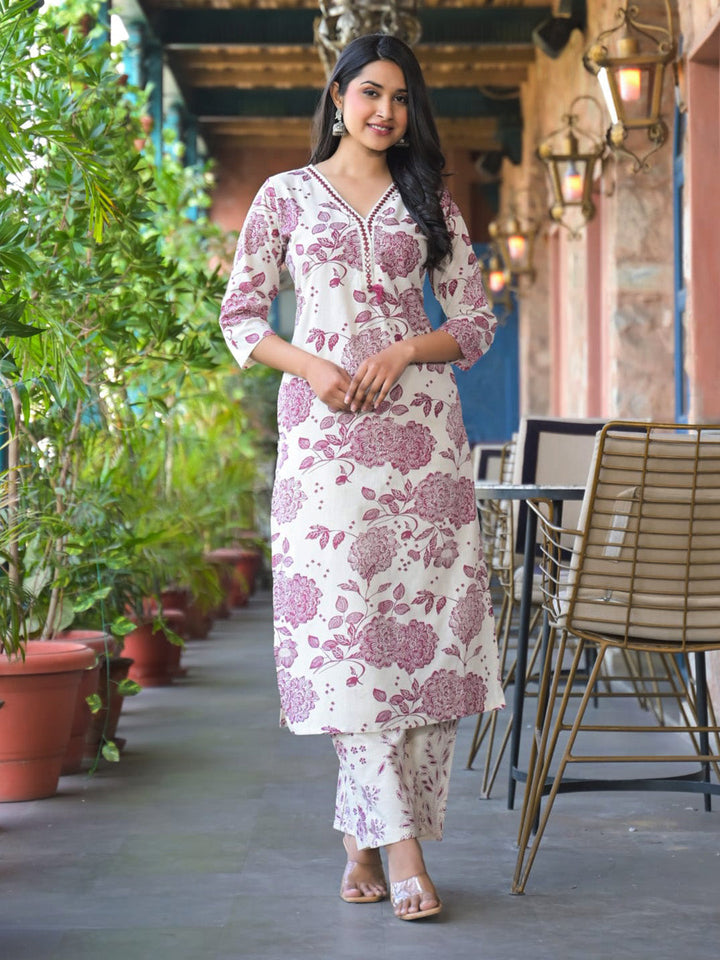 Printed Cotton Blend Kurta With Pants