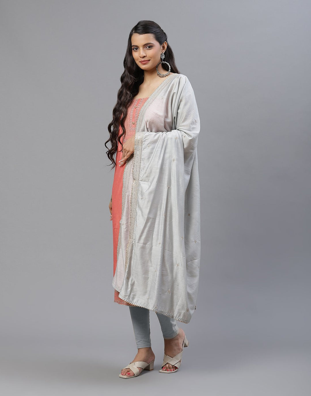 Embroidered Chanderi Suit Piece With Dupatta