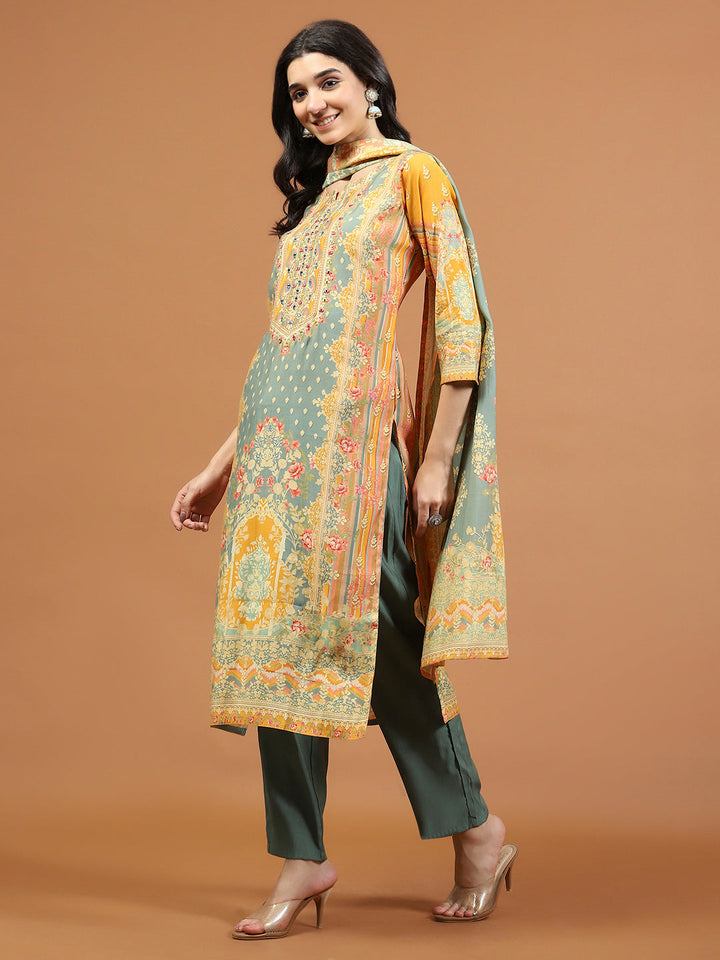 Printed Muslin Kurta With Pants &amp; Dupatta