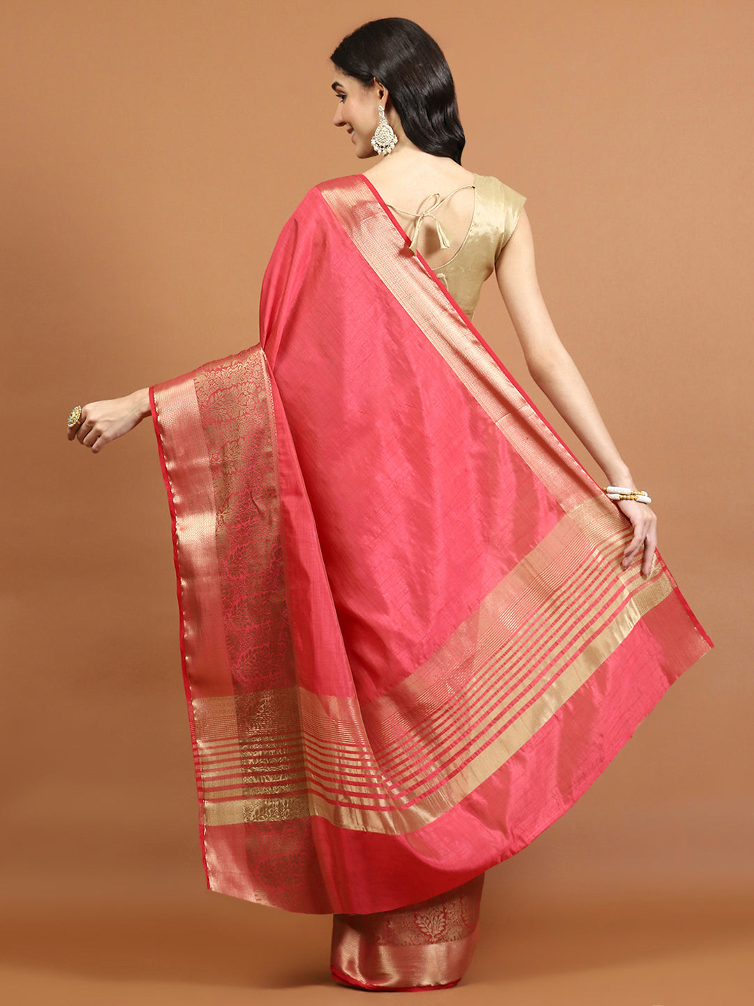 Zari Border Booti Art Silk Woven Saree