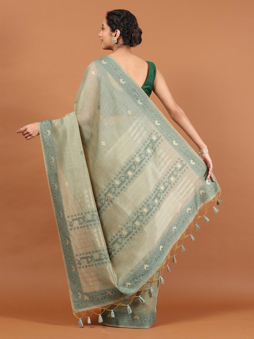 Woven Border Booti Art Silk Saree