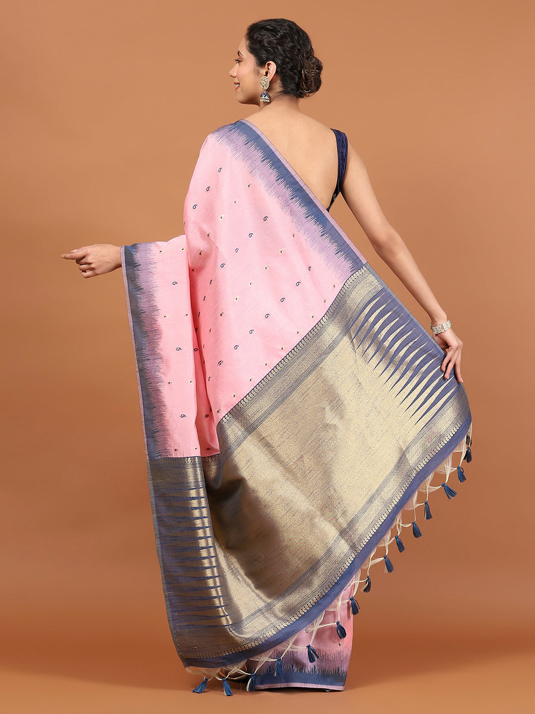 Woven Border Booti Art Silk Saree