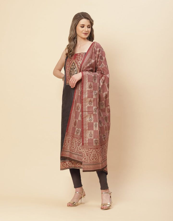 Patch Work Printed Chanderi Suit Piece With Chanderi Printed Dupatta