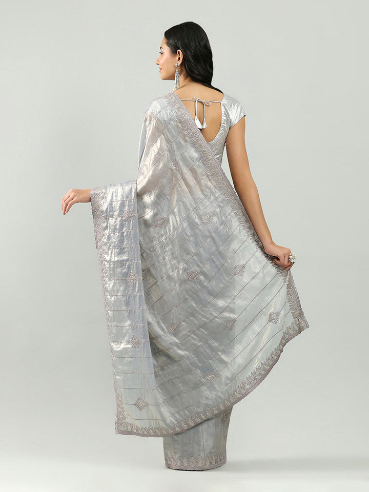 Zari Border Booti Organza Saree