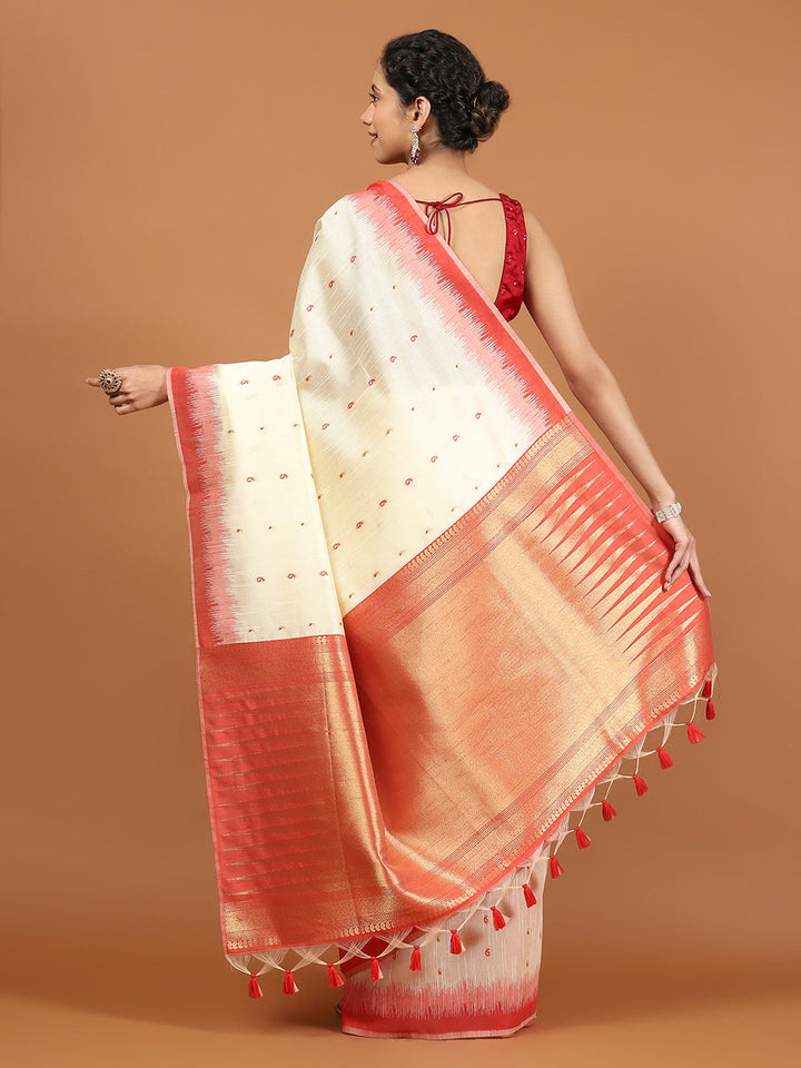 Woven Border Booti Art Silk Saree