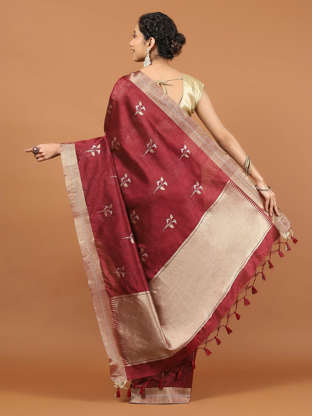 Woven Border Booti Art Silk Saree