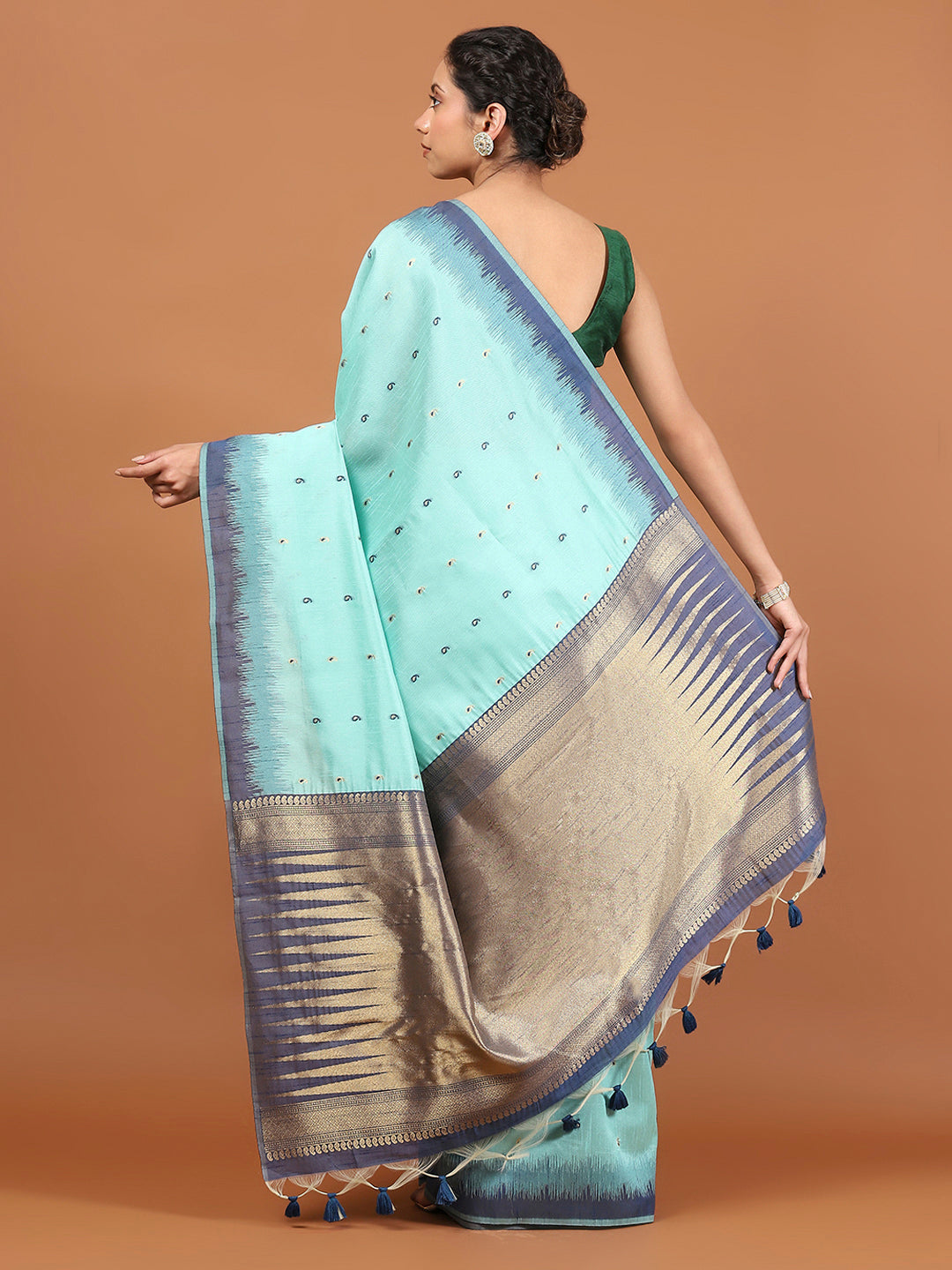 Woven Border Booti Art Silk Saree