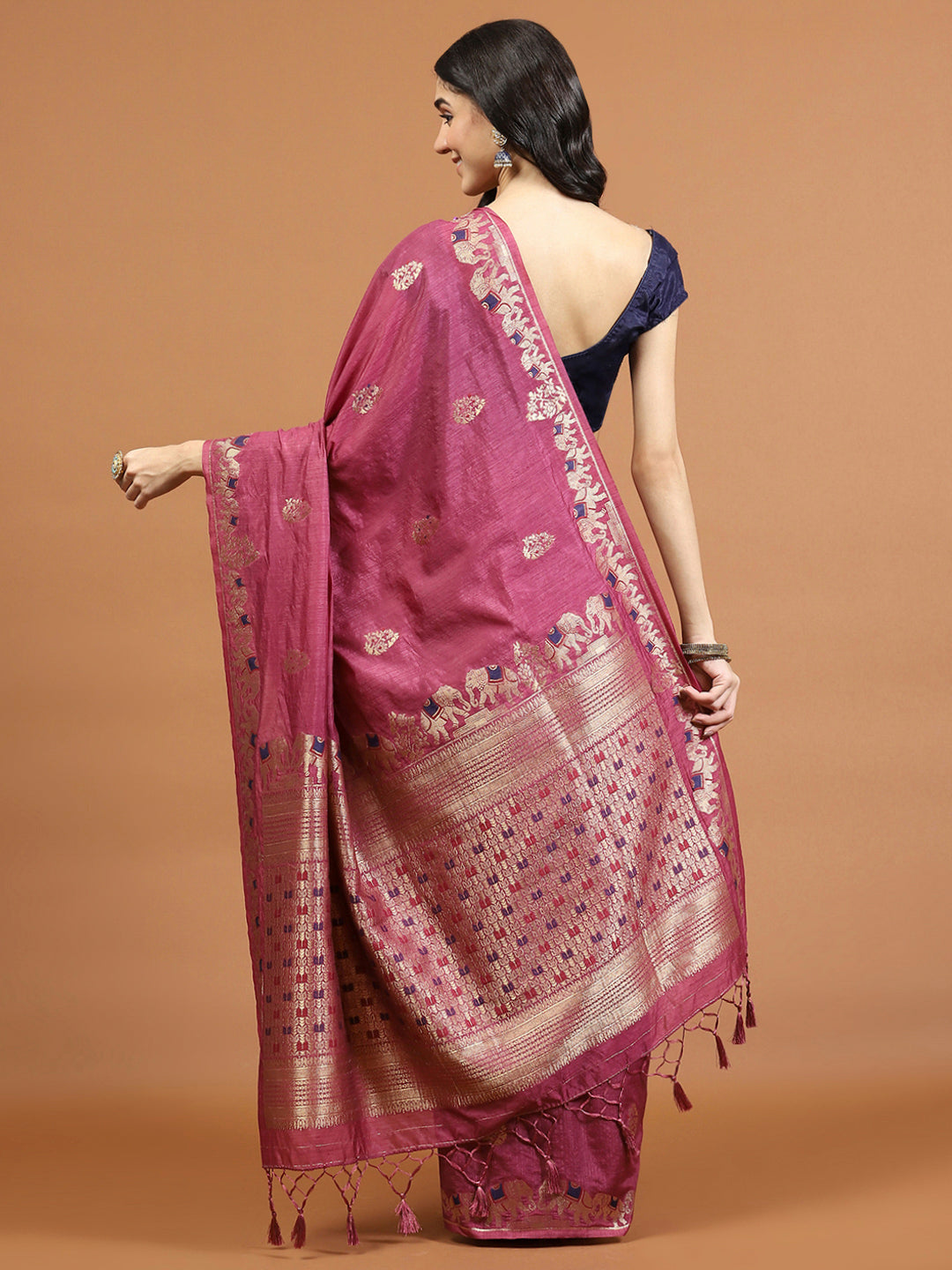 Zari Border Booti Art Silk Woven Saree