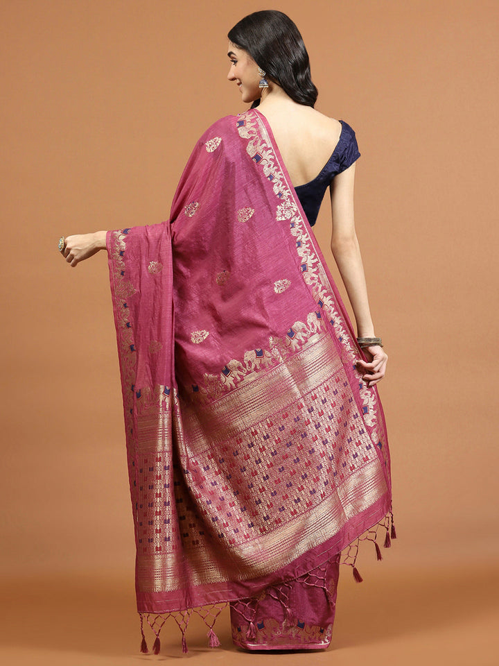 Zari Border Booti Art Silk Woven Saree