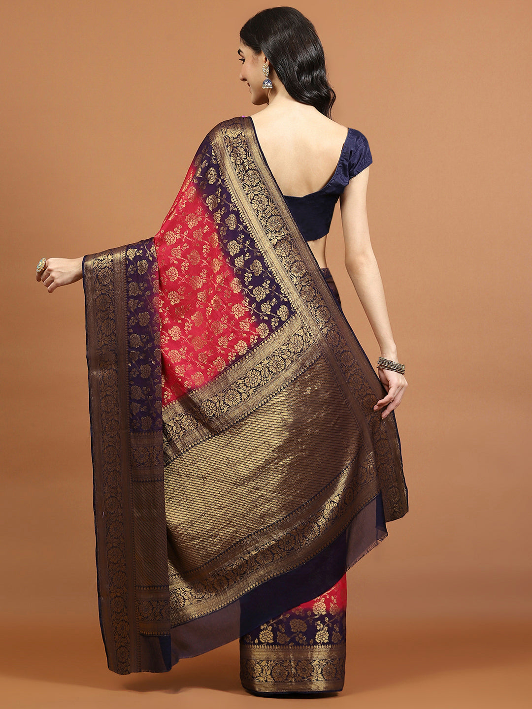 Zari Border Booti Art Chiffon Woven Saree