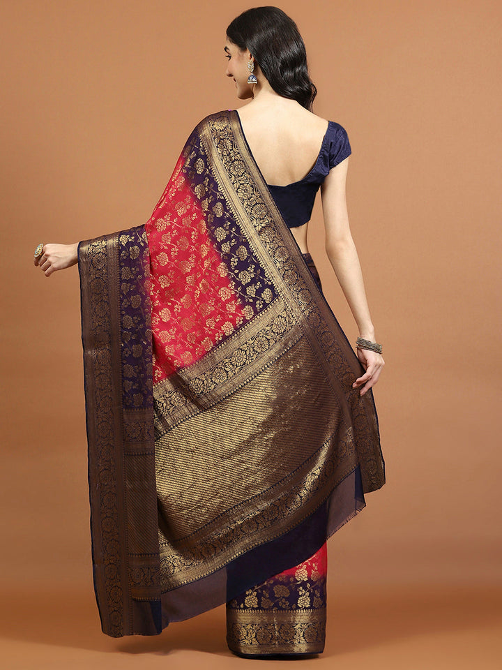 Zari Border Booti Art Chiffon Woven Saree