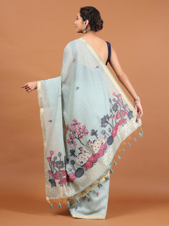 Woven Border Booti Art Silk Saree
