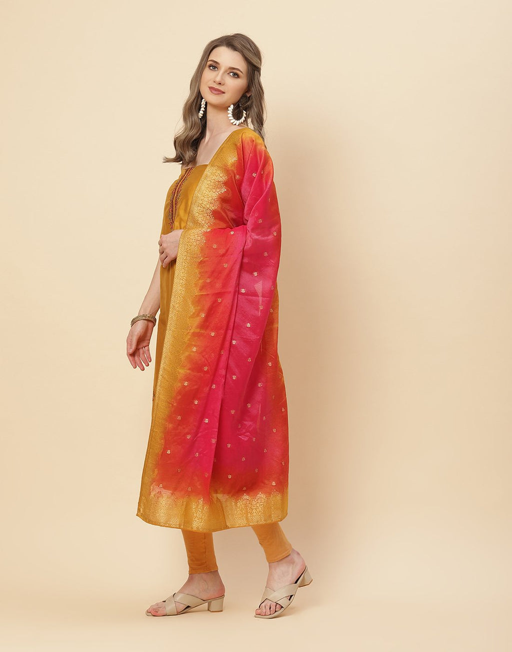 Embroidered Chanderi Suit Piece with Banarasi Dupatta