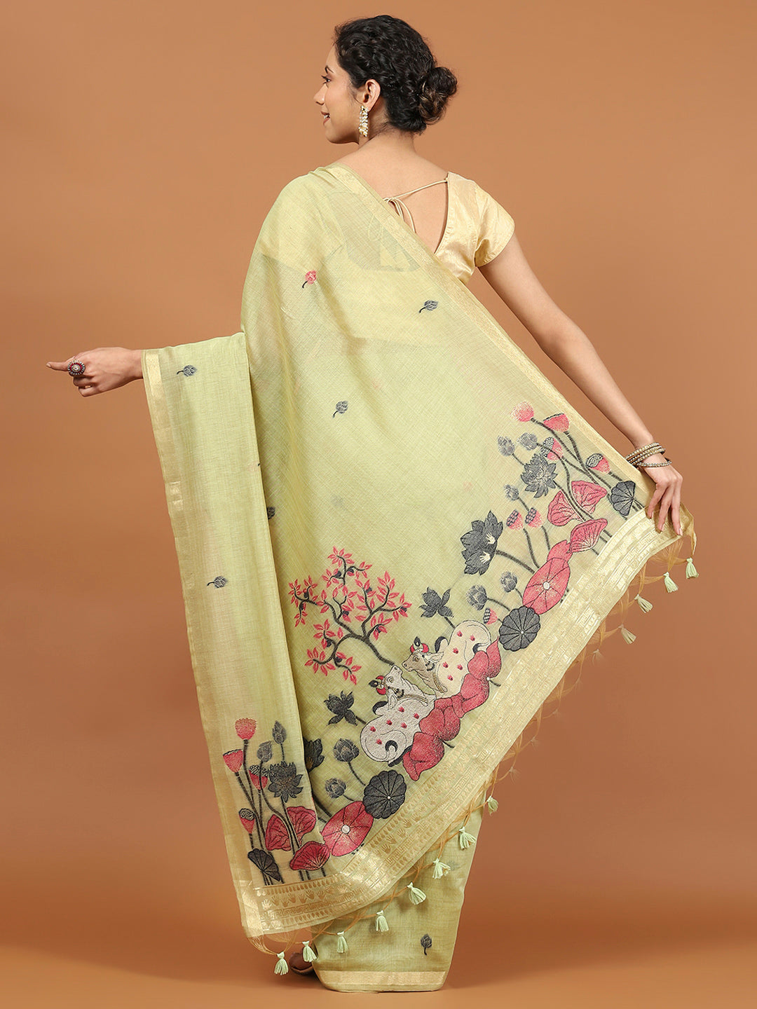 Woven Border Booti Art Silk Saree