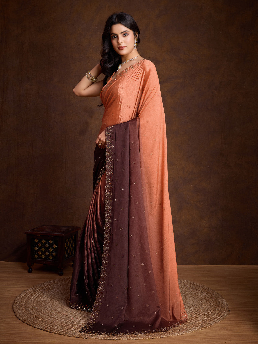 Embroidered Chinon Saree