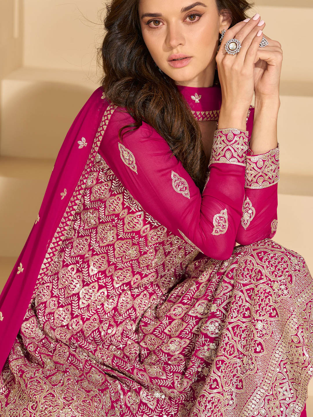 Embroidered Georgette Kurta With Pant &amp; Dupatta