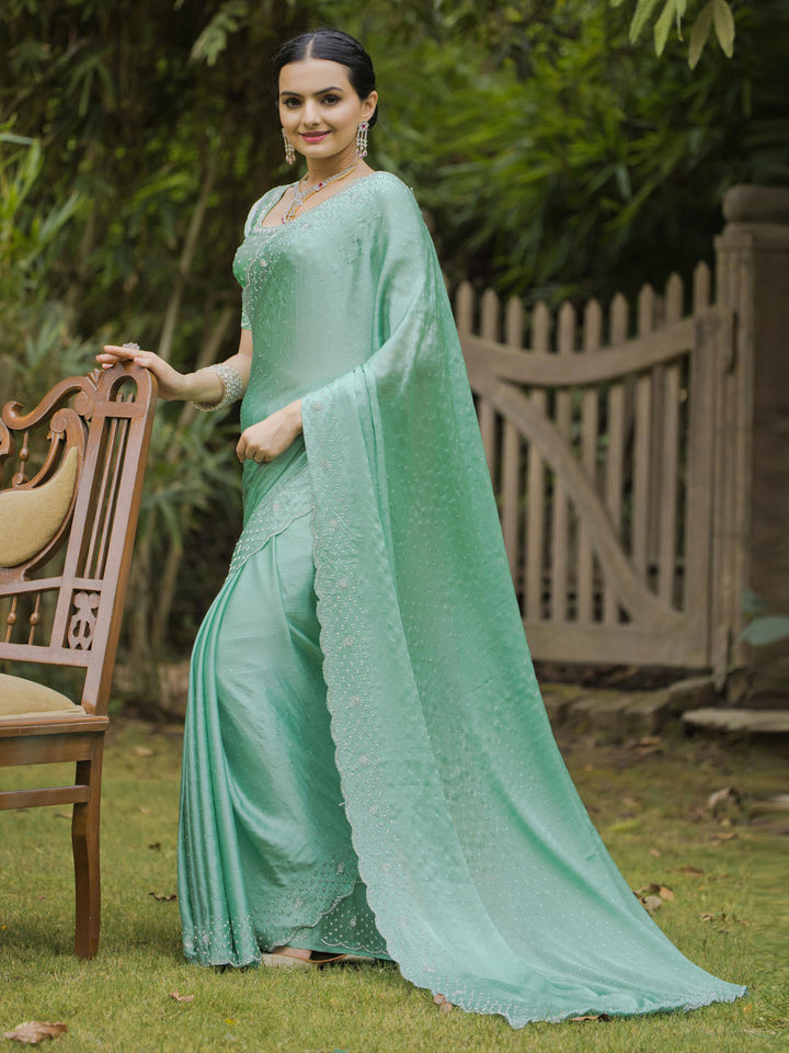 Cutdana Embroidered Chinon Saree