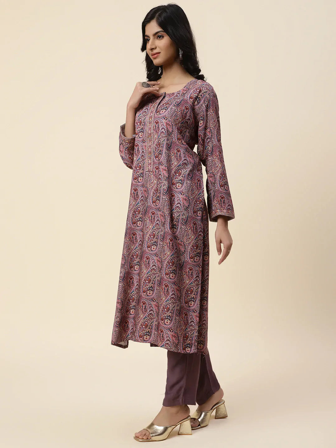 Printed Pashmina Kurta With Pants