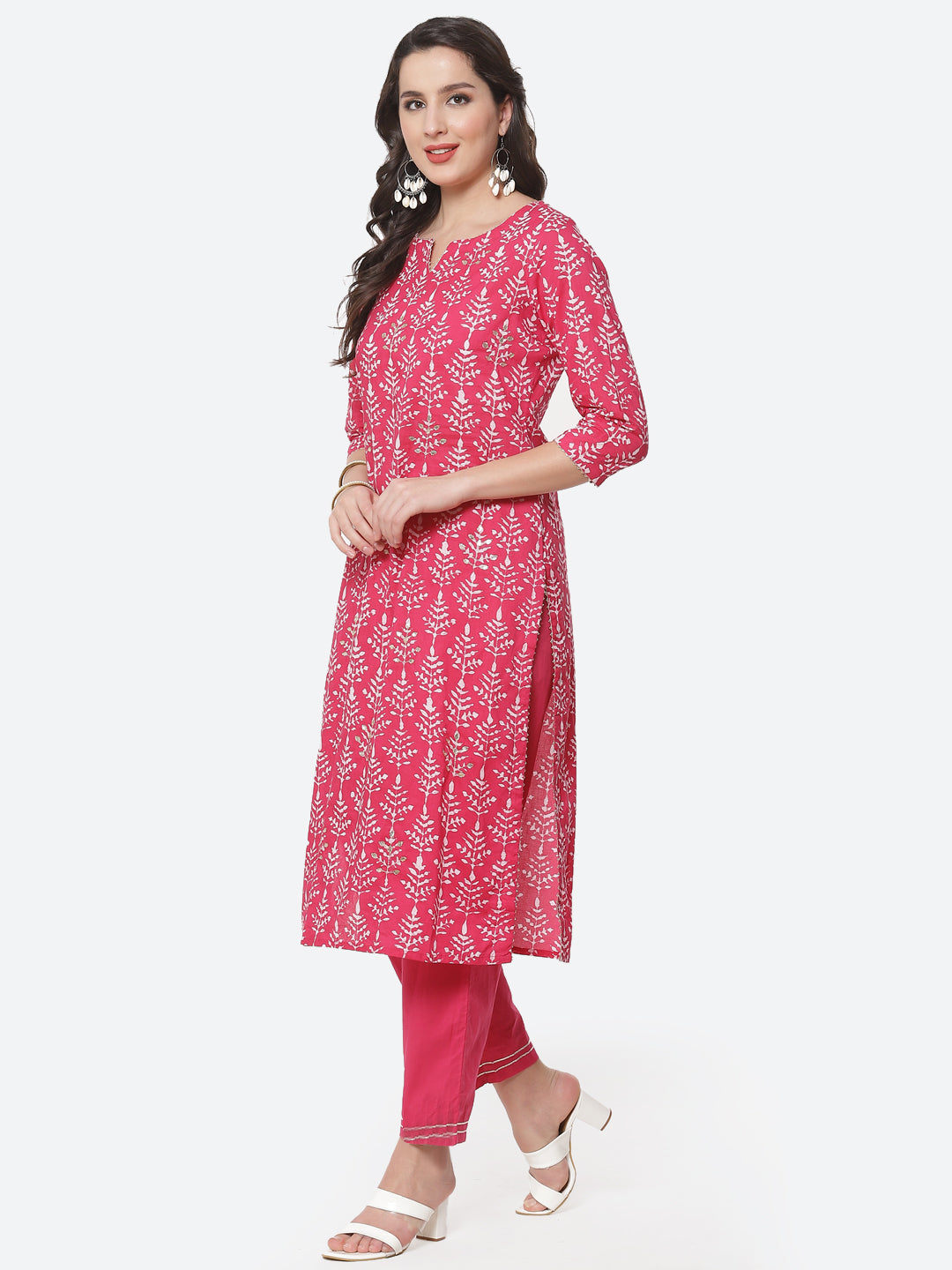 Printed Gota Work Cotton Kurti With Pant