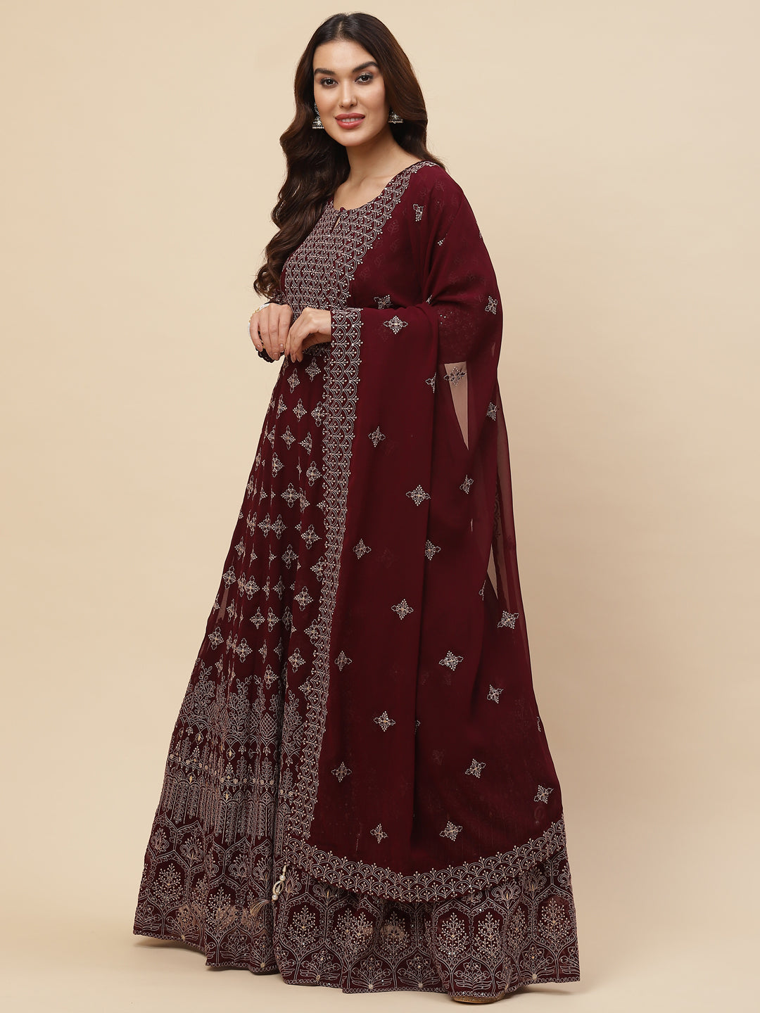 Resham Jaal Georgette Kurta With Churidar &amp; Dupatta