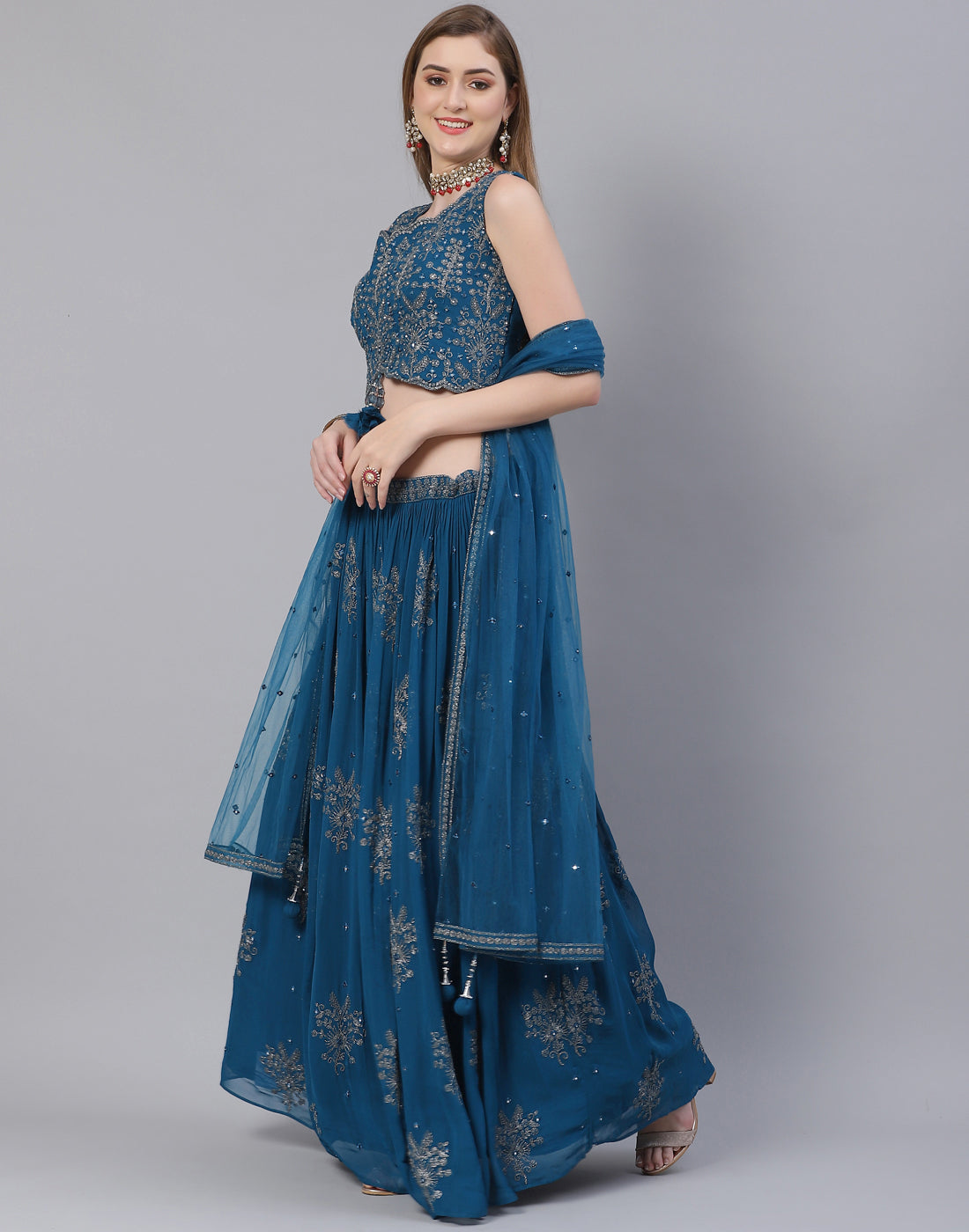 Georgette Lehenga Paired With Matching Crop Top