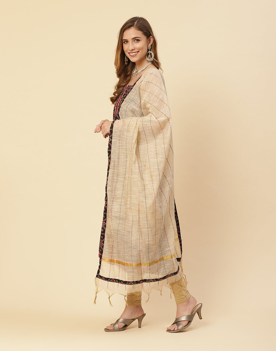 Printed Cotton Suit Piece With Kantha Work