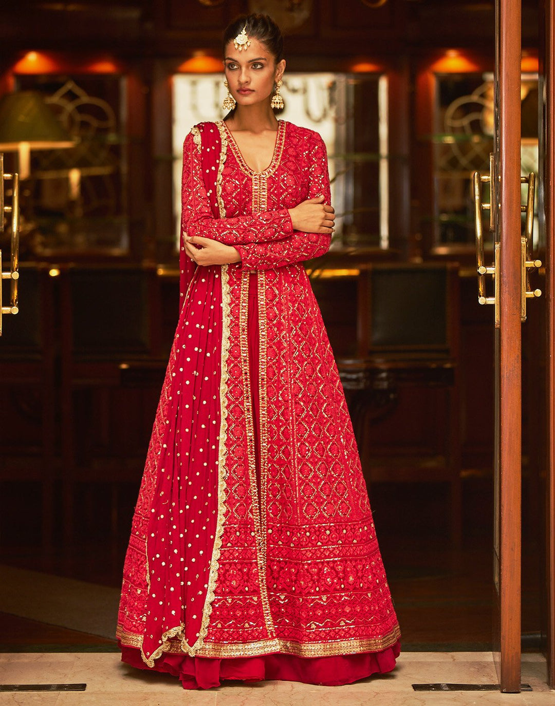 Embroidered Resham Jaal With Cutdana Georgette Lehenga With Jacket And Dupatta