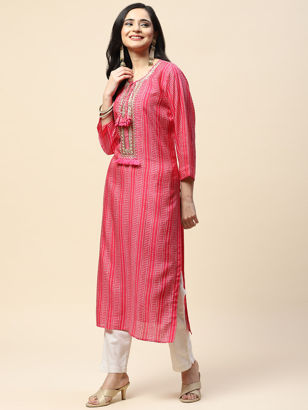 Printed With Yoke Embroidered Muslin Kurta