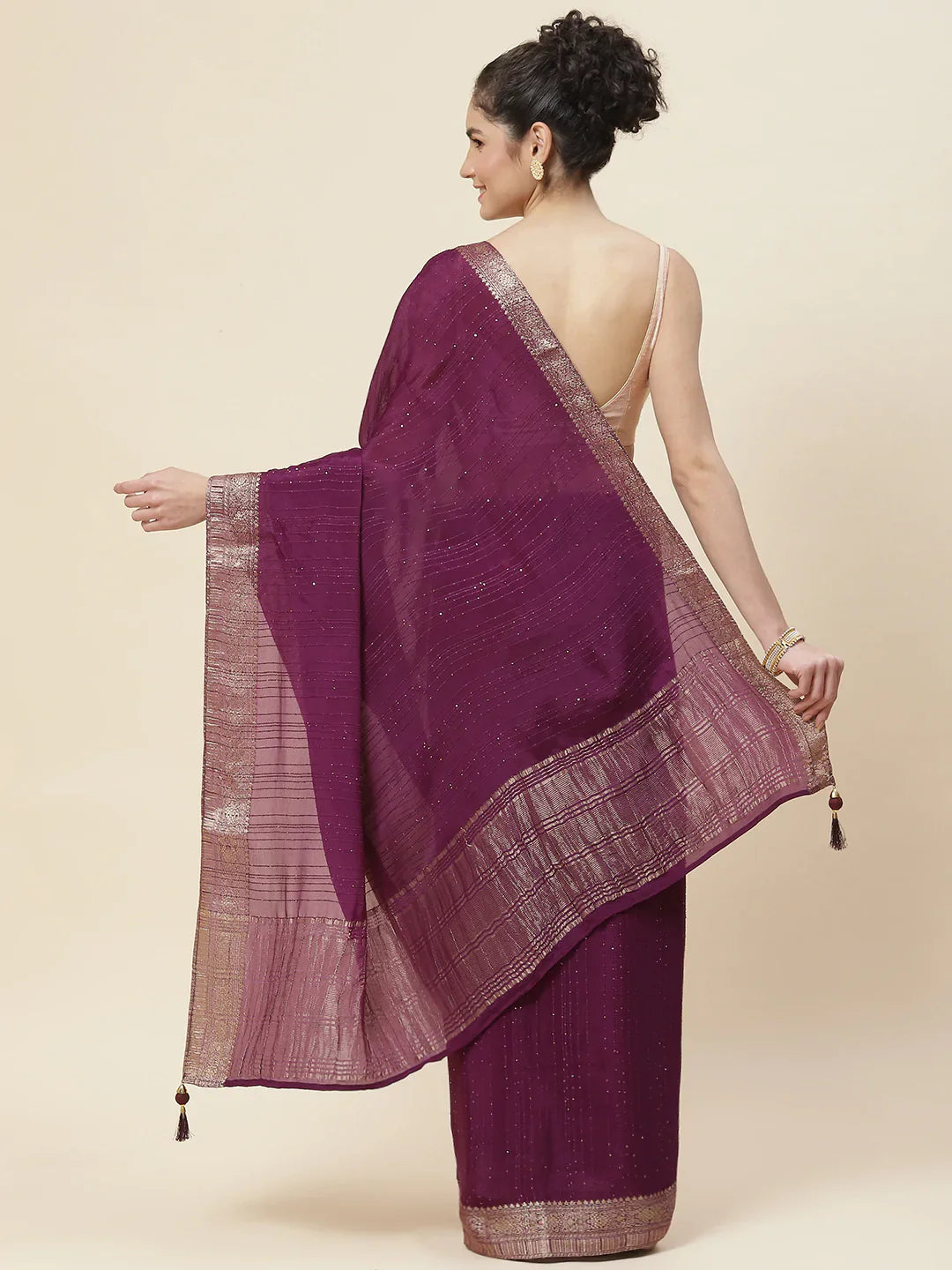 Sequin Embroidered Crepe Plain Saree