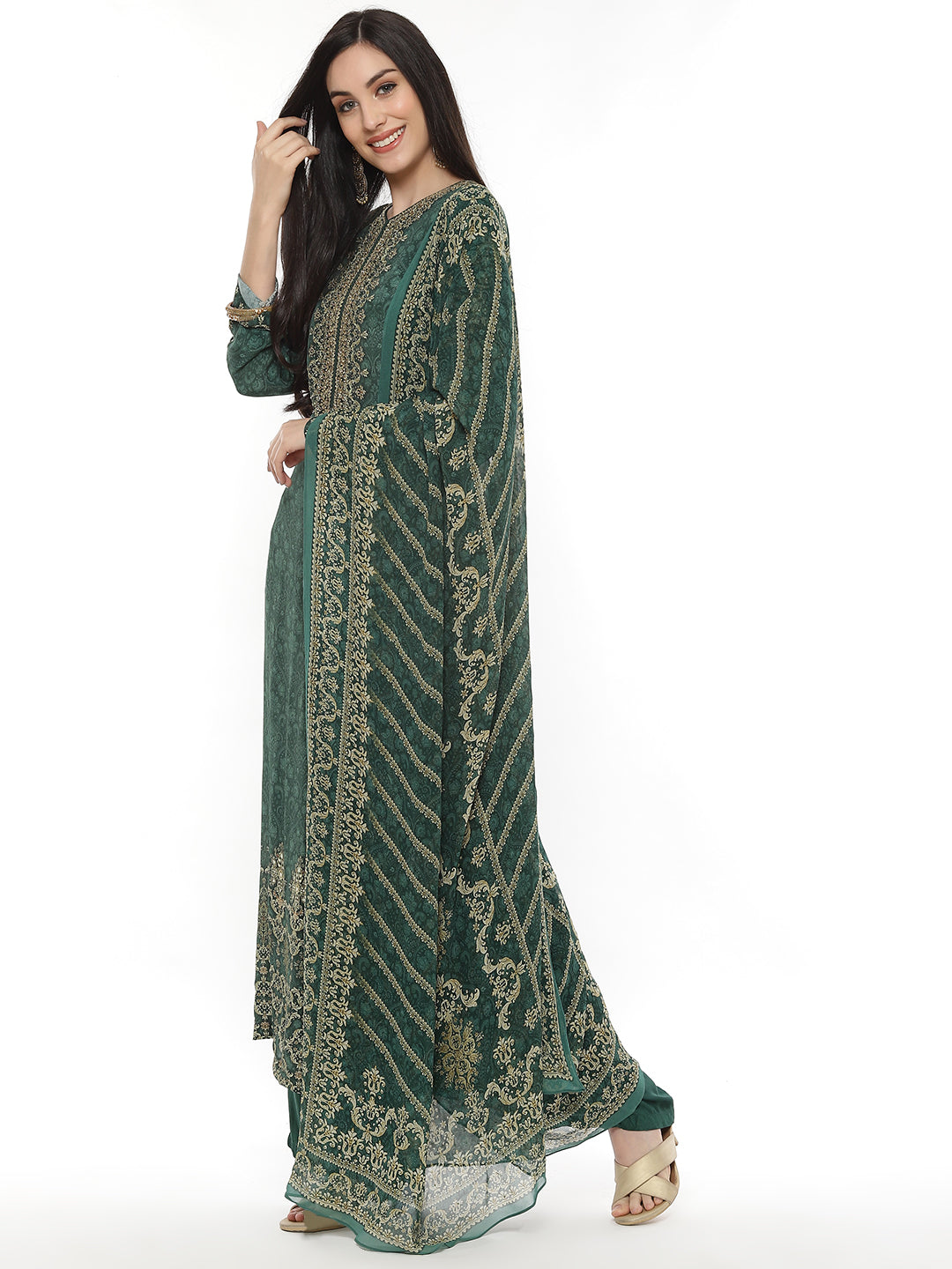 Green Digital Printed Crepe Salwaar Kameez Stitched Suit