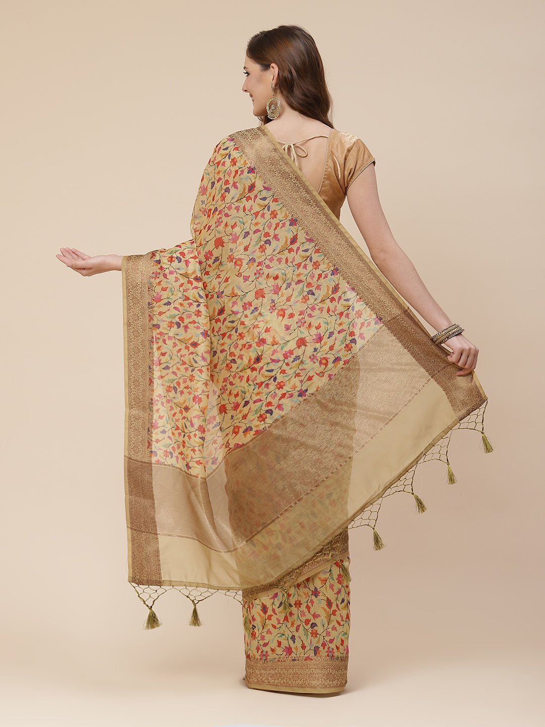 Printed Banarasi Border Pallu Cotton Saree