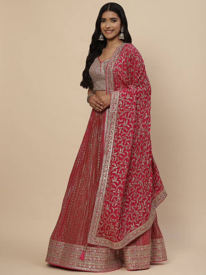 Zari Work Georgette Lehenga With Choli &amp; Dupatta