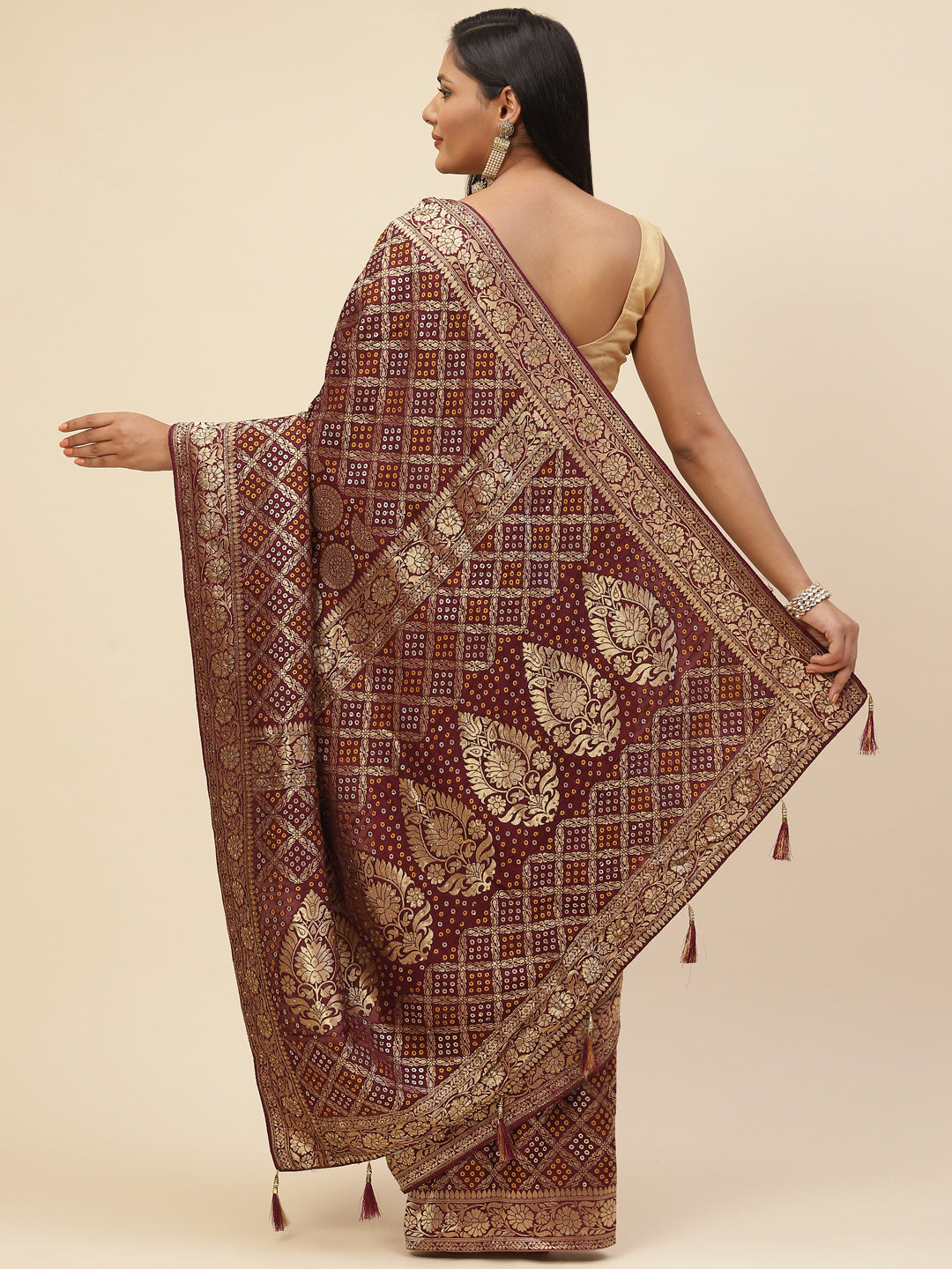 Bandhani Jaal Banarasi Embroidered Saree