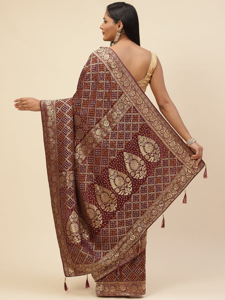 Bandhani Jaal Banarasi Embroidered Saree