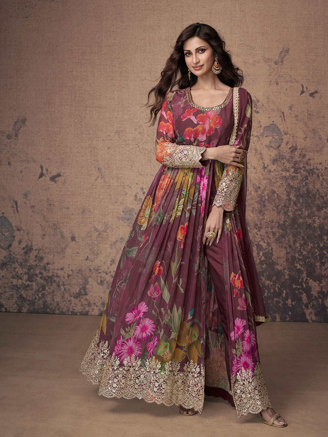 Embroidered Georgette Kurta With Pant &amp; Dupatta