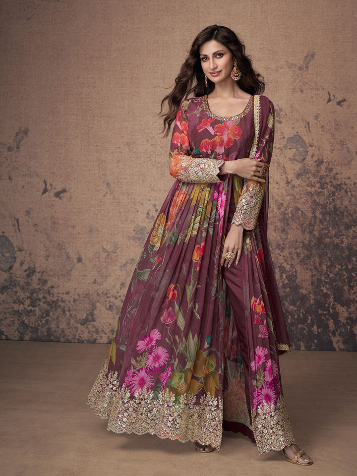 Embroidered Georgette Kurta With Pant &amp; Dupatta