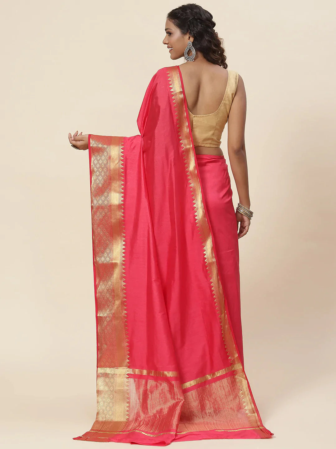 Plain Zari Border Handloom Woven Saree