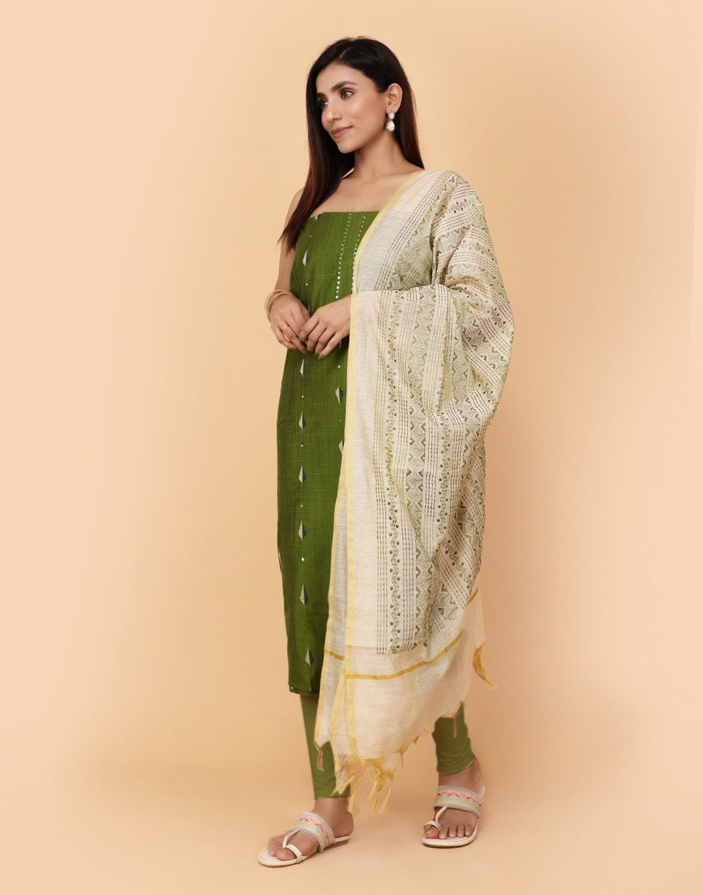 Embroidered Chanderi Suit Piece With Pach Work