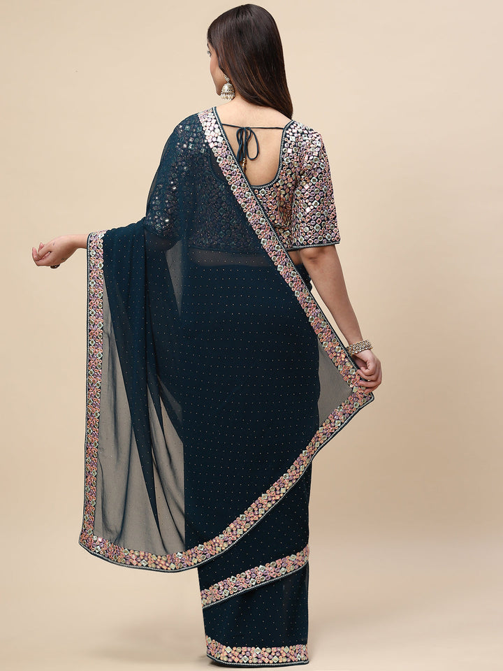 Plain Embroidered Georgette Saree