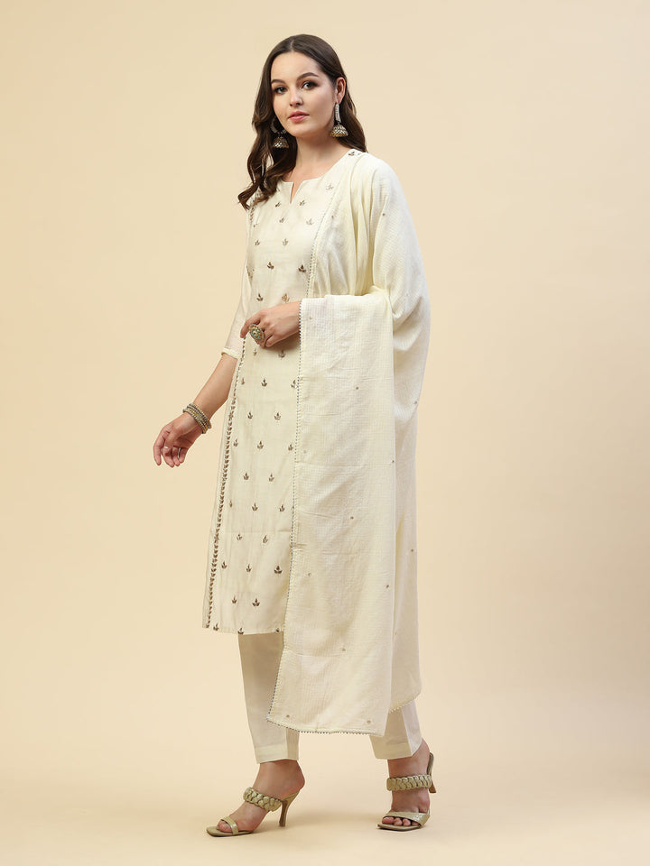 Gota Work Chanderi Kurta With Pant &amp; Cotton Dupatta