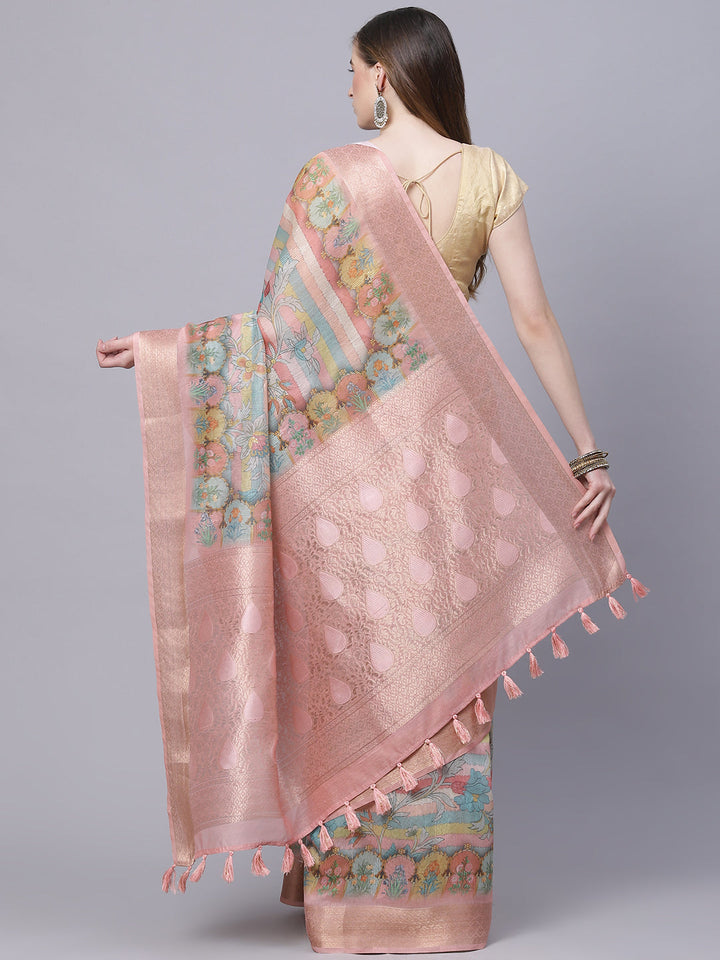 Floral Printed Cotton Chanderi Saree