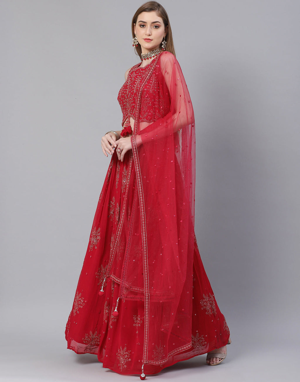 Georgette Lehenga Paired With Matching Crop Top