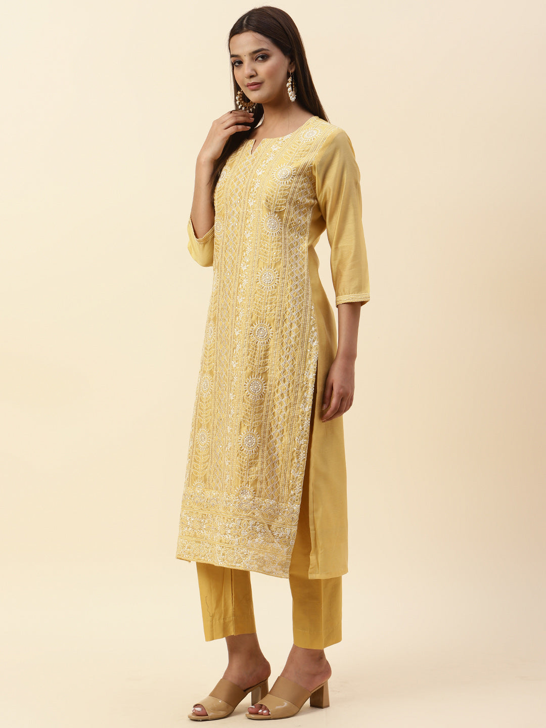 Embroidered Chanderi Kurta With Pants