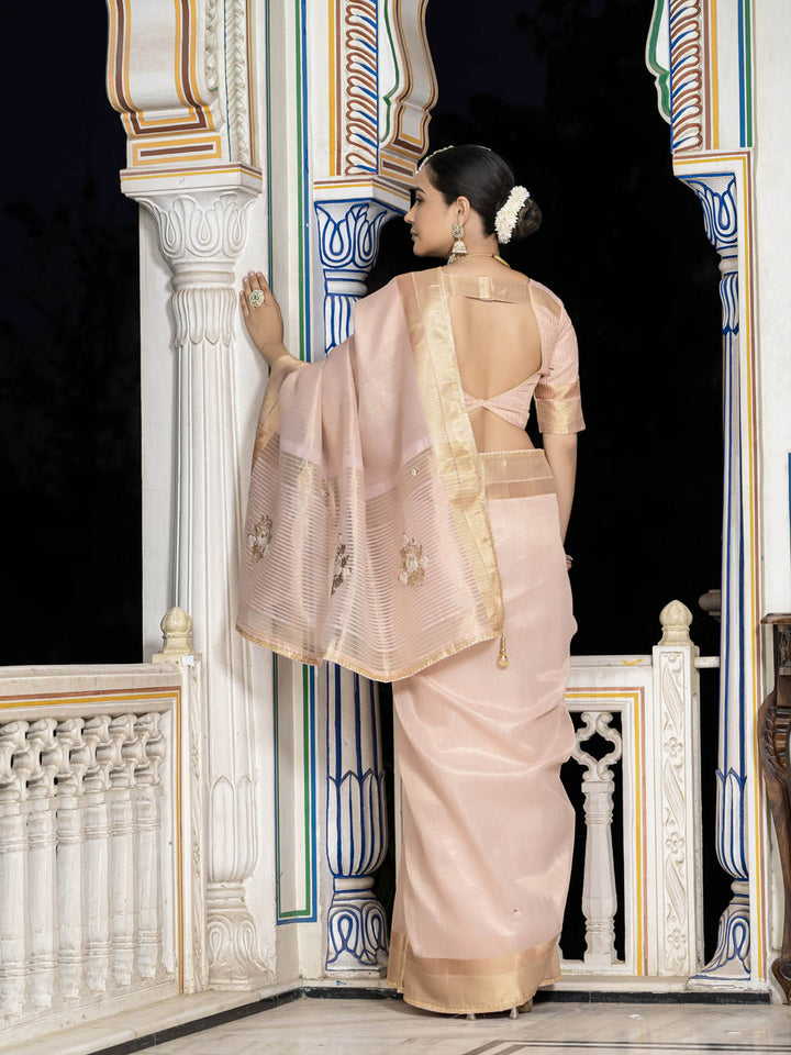 Plain Woven Border Linen Saree