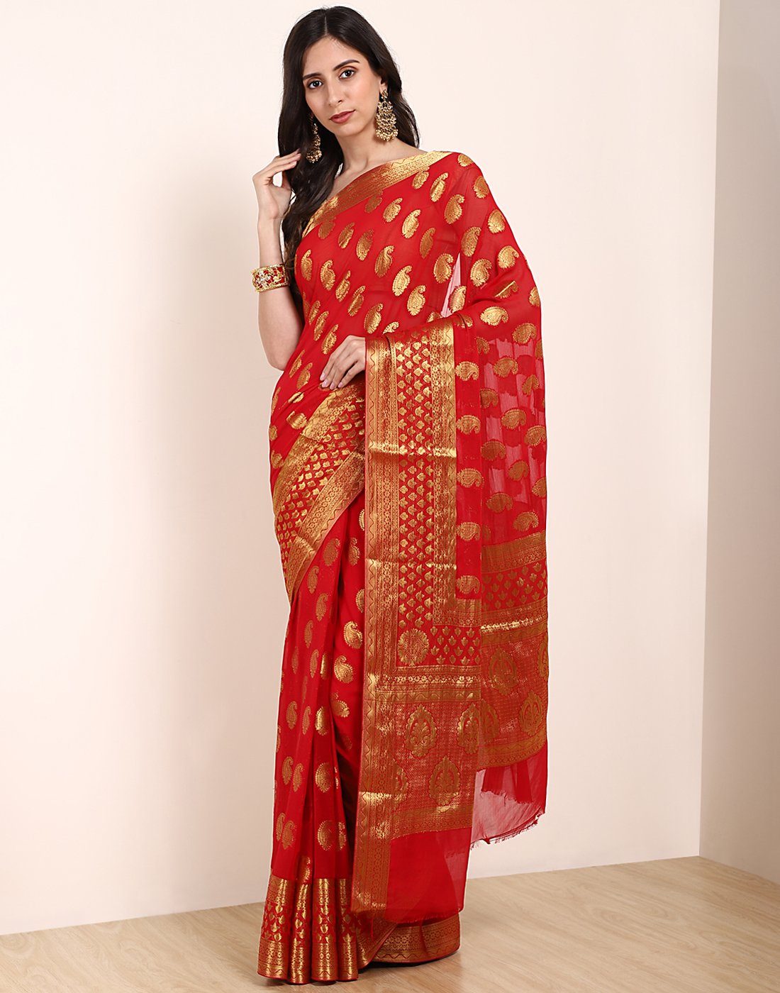 MBZ Meena Bazaar-Art Chiffon Saree with Border Booti