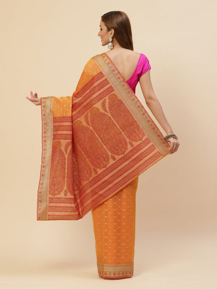 Zari Border Booti Printed Cotton Saree