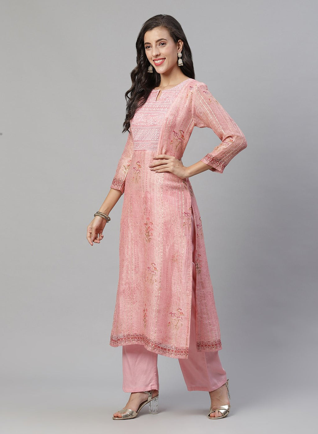 Printed Chanderi Kurti With Pant