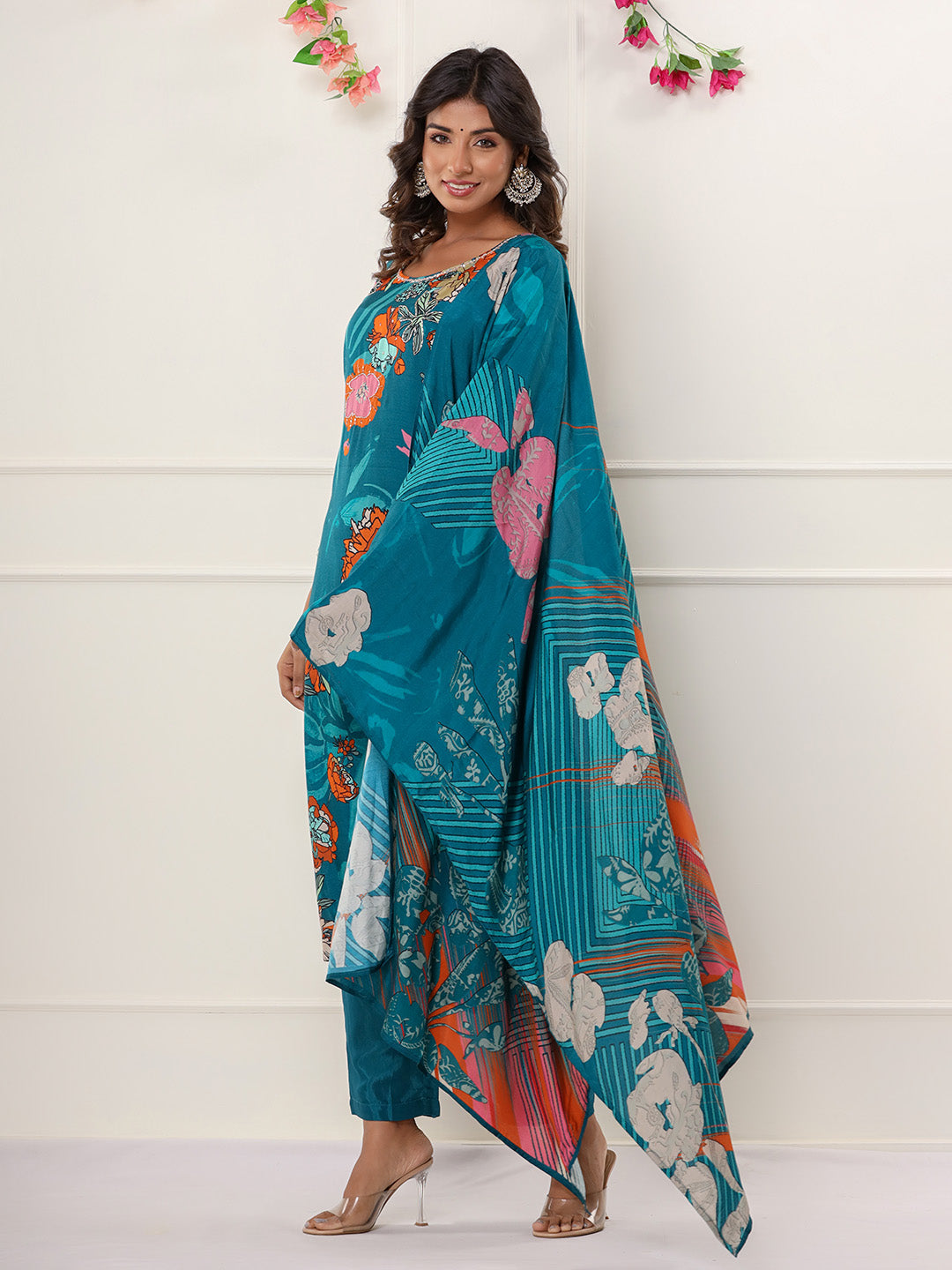 Blue Digital Printed Muslin Straight Suit Set With Dupatta