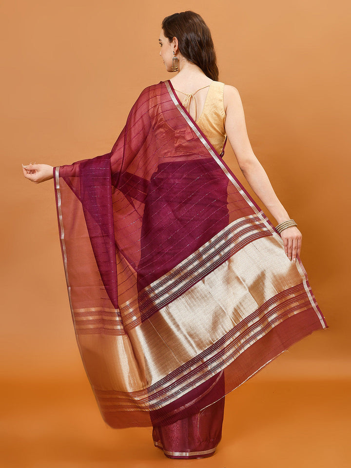 Plain Zari Border Organza Saree